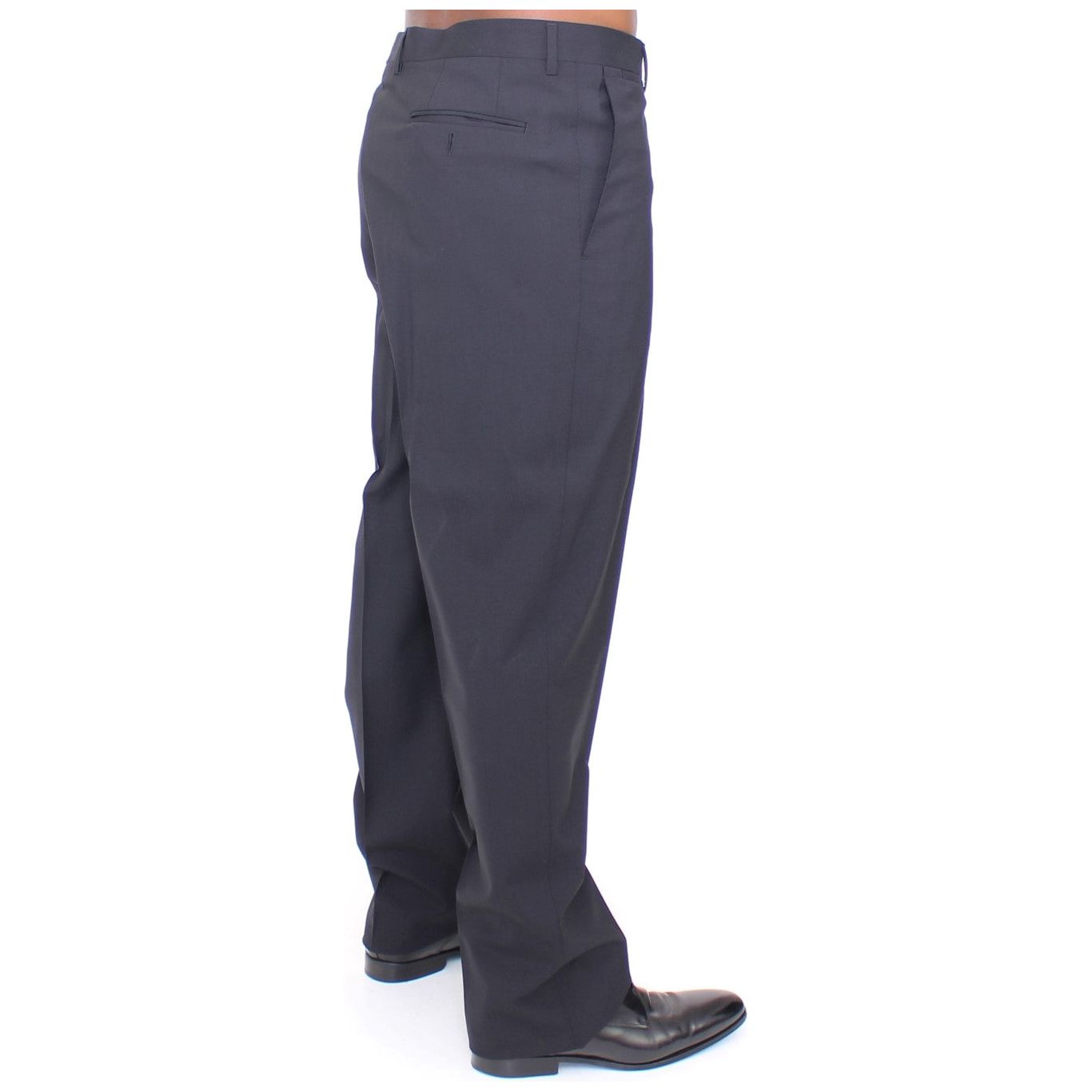 Elegant Pleated Black Wool Trousers