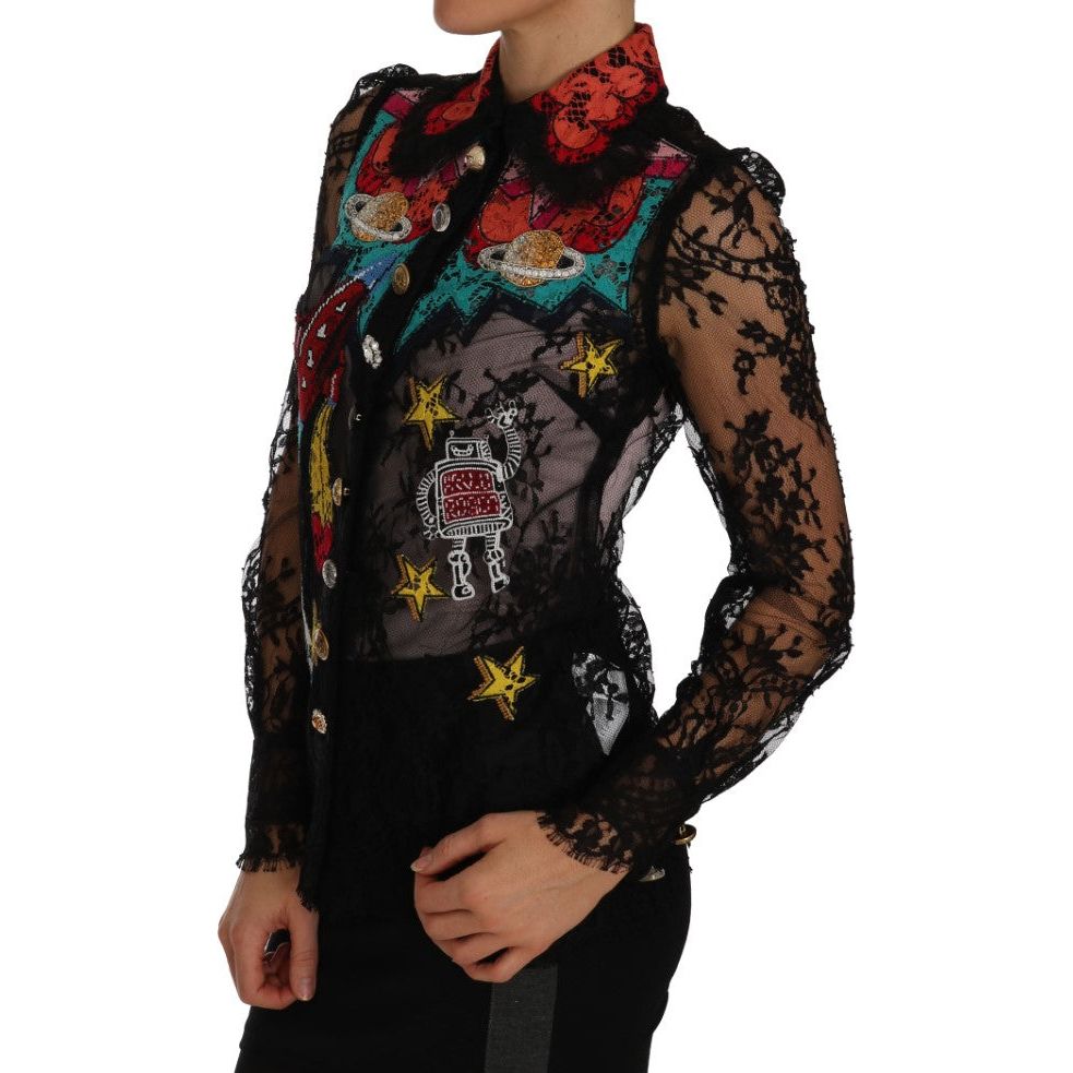 Floral Lace Embroidered Blouse with Crystals