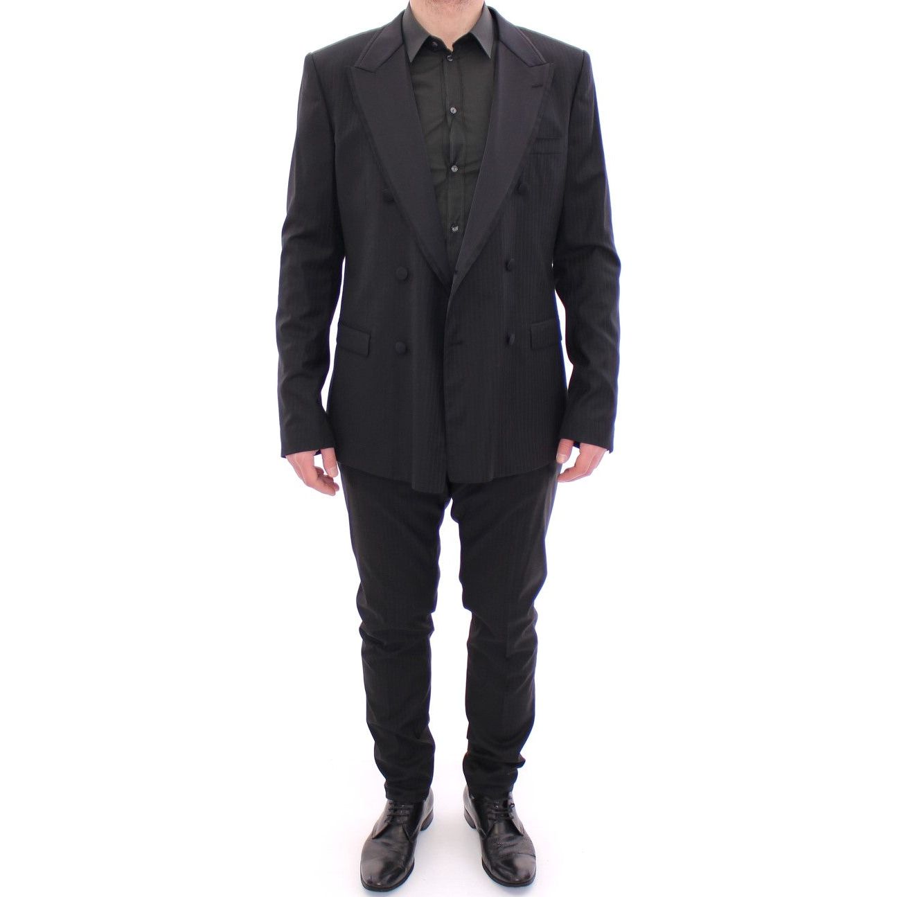 Elegant Black Striped Wool-Silk Blend Suit