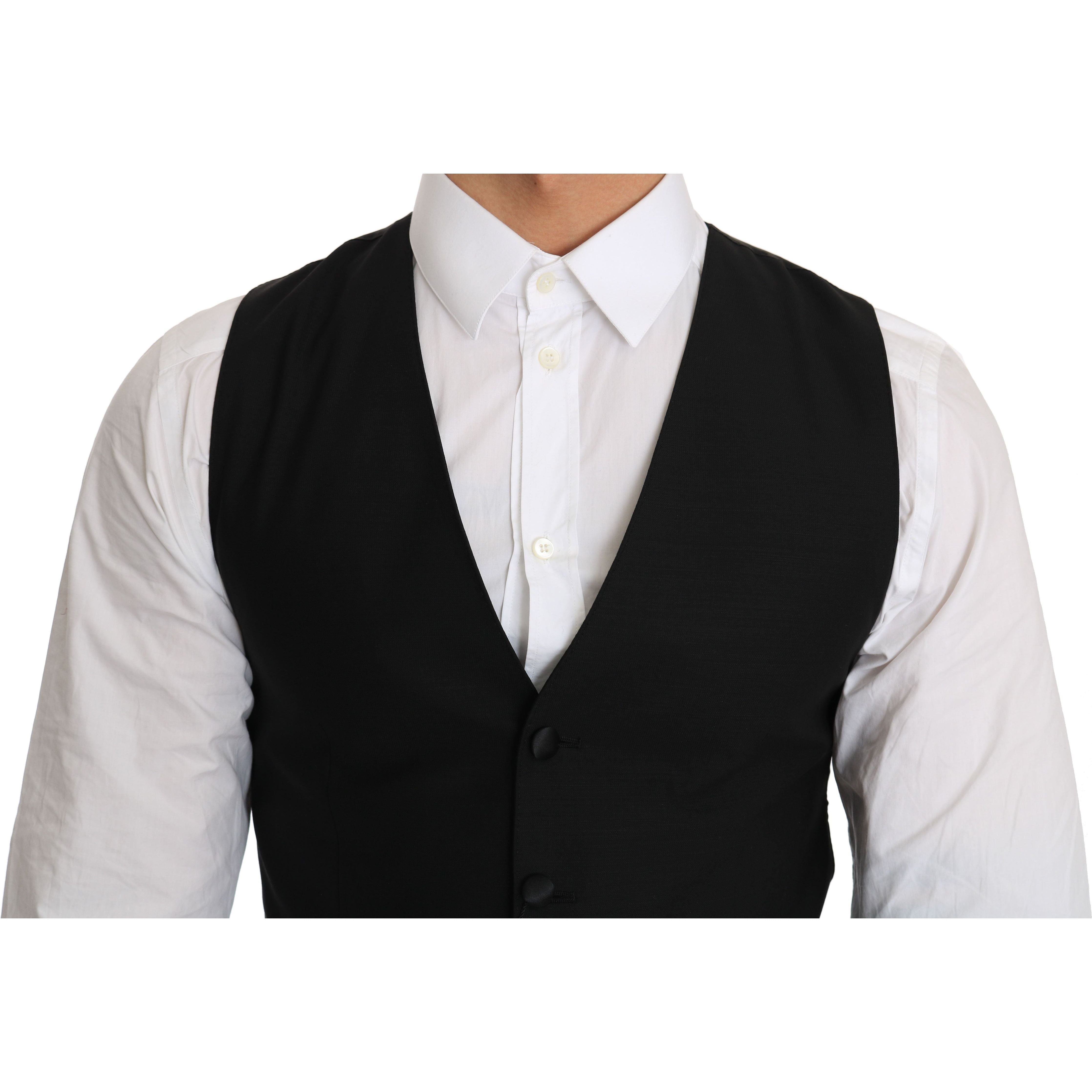 Sleek Black Wool Blend Formal Vest