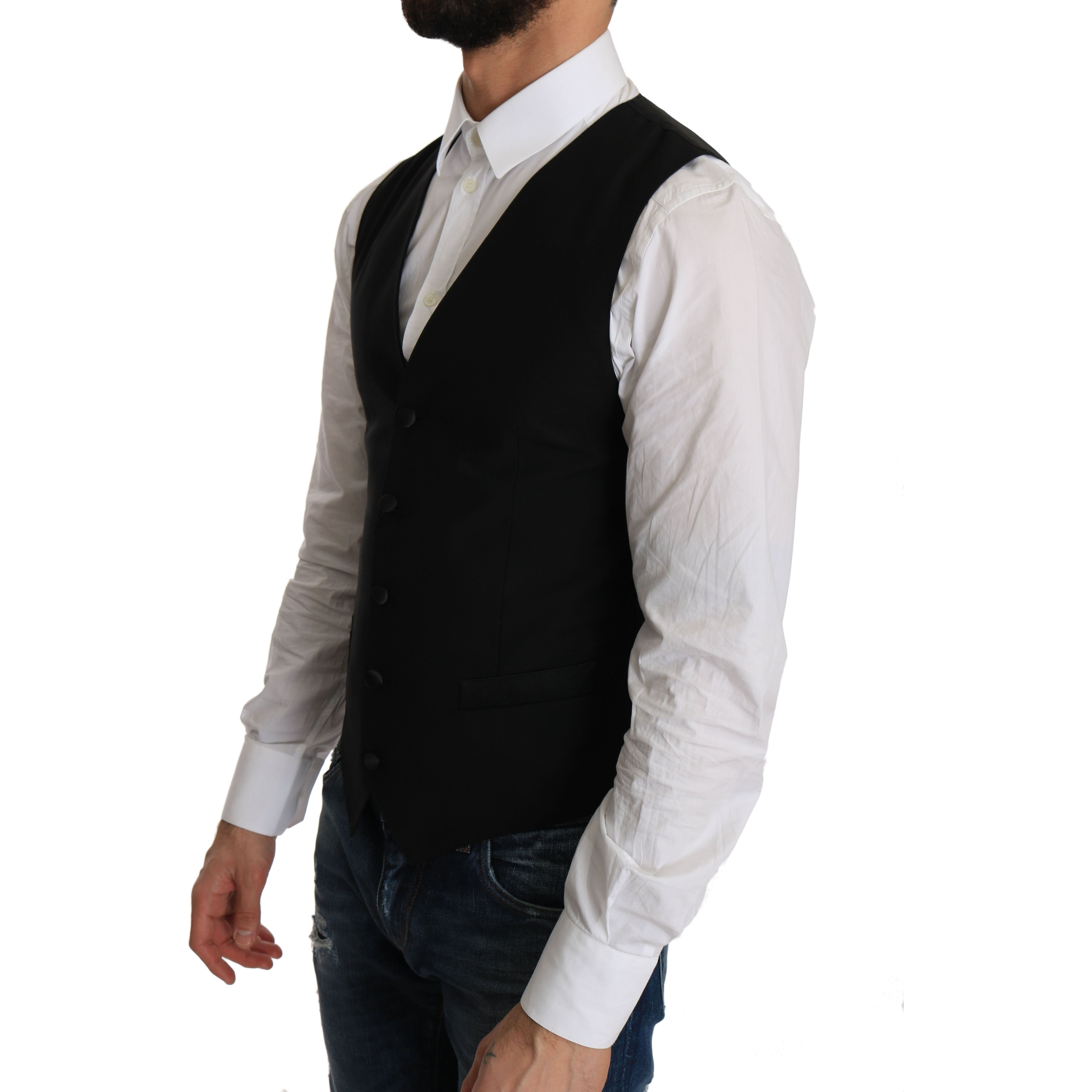 Sleek Black Wool Blend Formal Vest