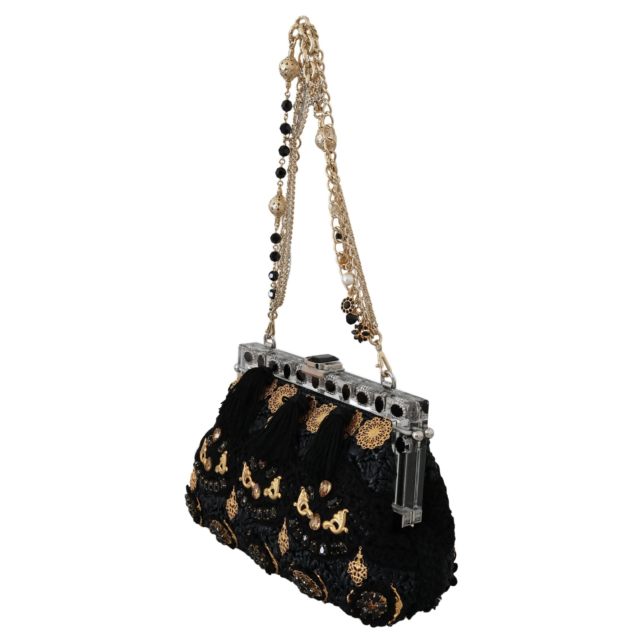 Black Tassel Gold Baroque Crystal Evening Clutch