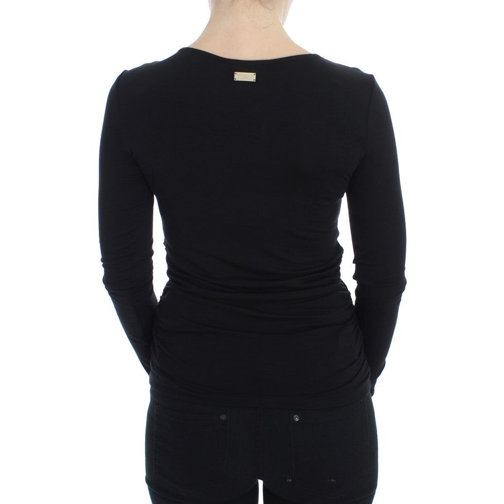 Elegant V-Neck Black Viscose Blend Sweater