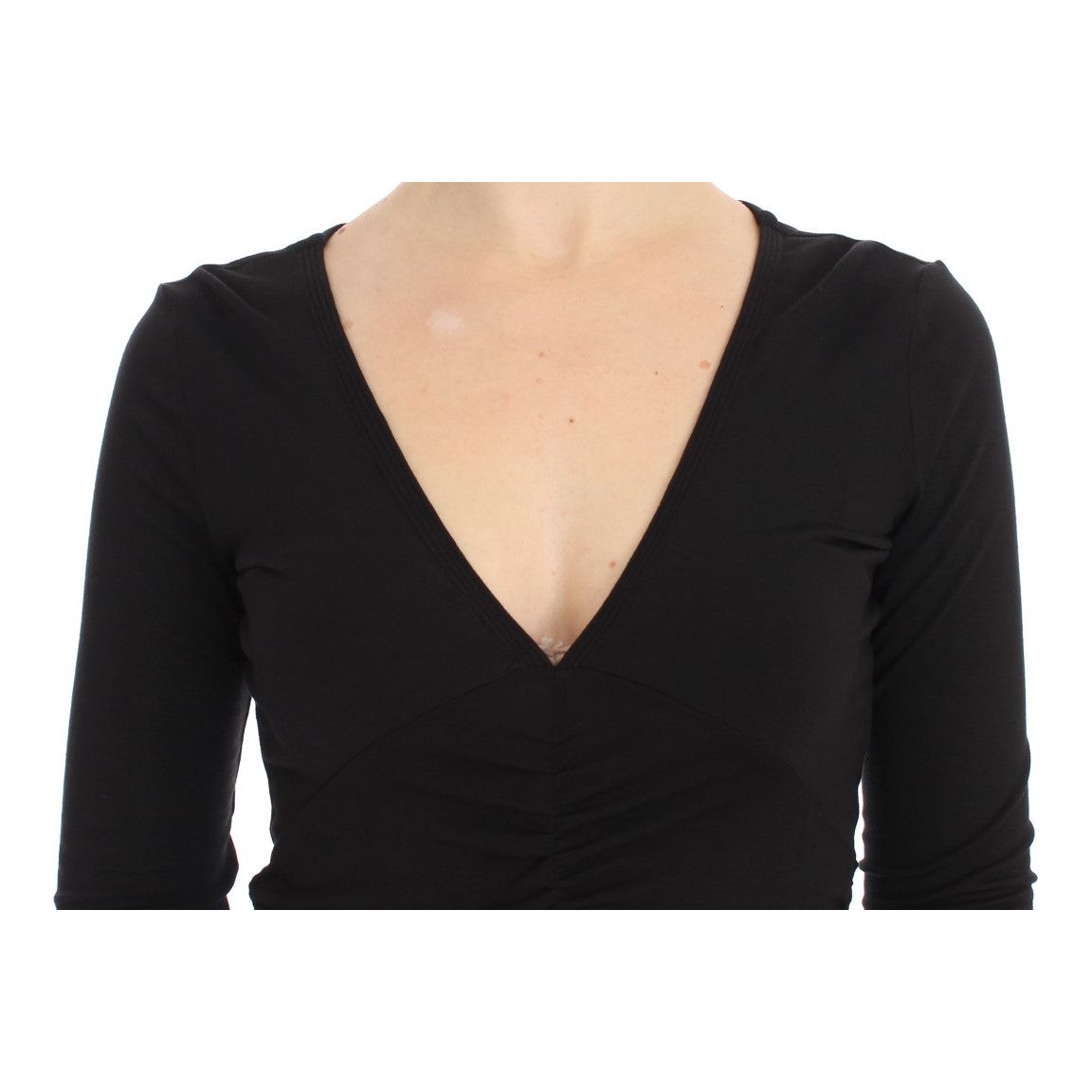 Elegant V-Neck Black Viscose Blend Sweater