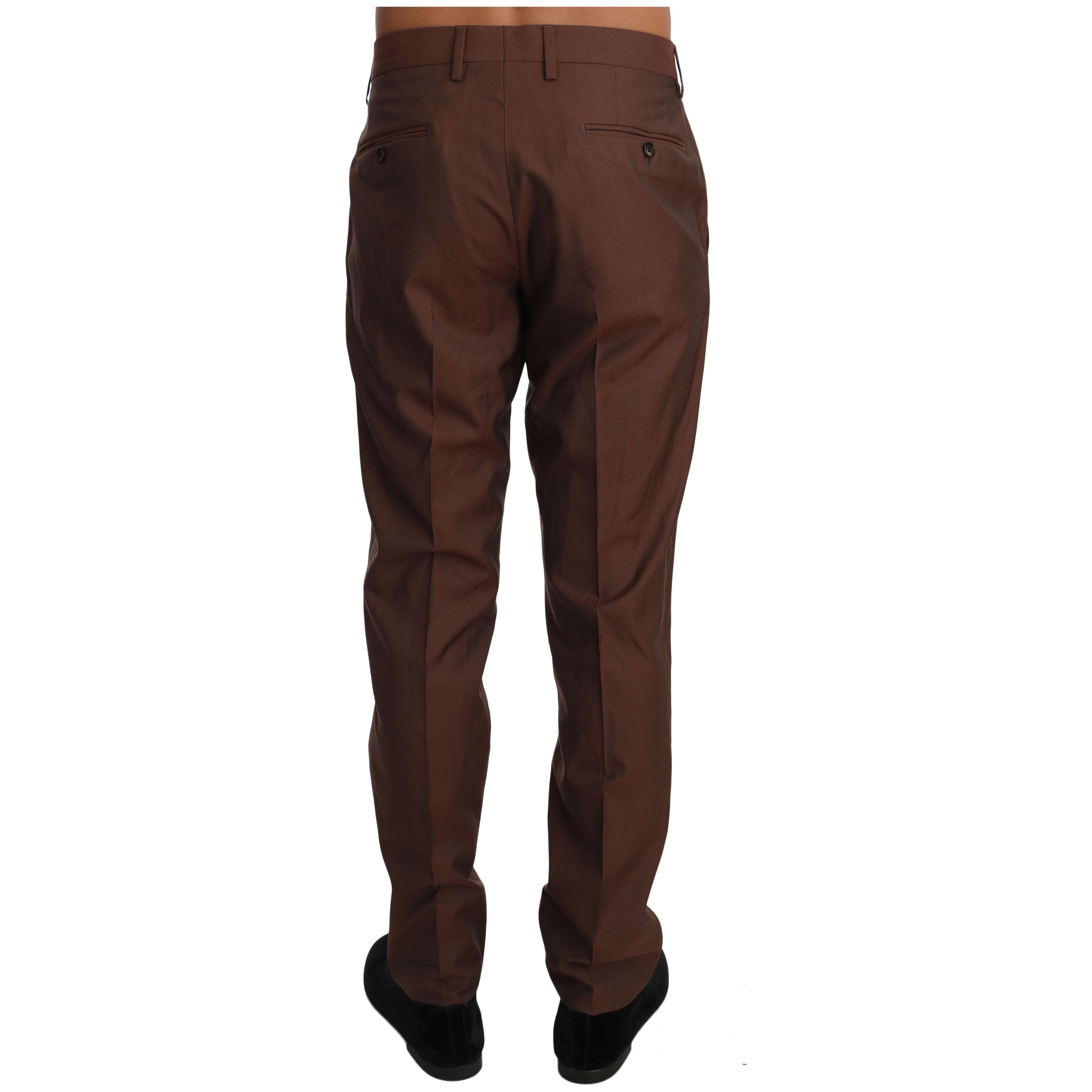 Elegant Brown Wool-Silk Formal Pants