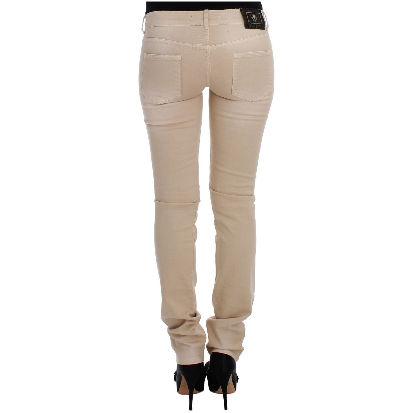 Beige Cotton Stretch Slim Fit Jeans