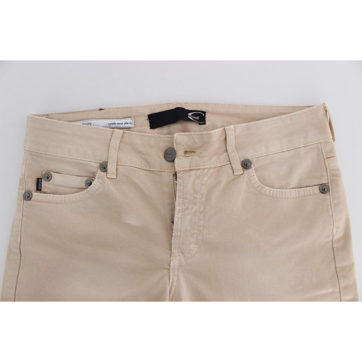 Beige Cotton Stretch Slim Fit Jeans