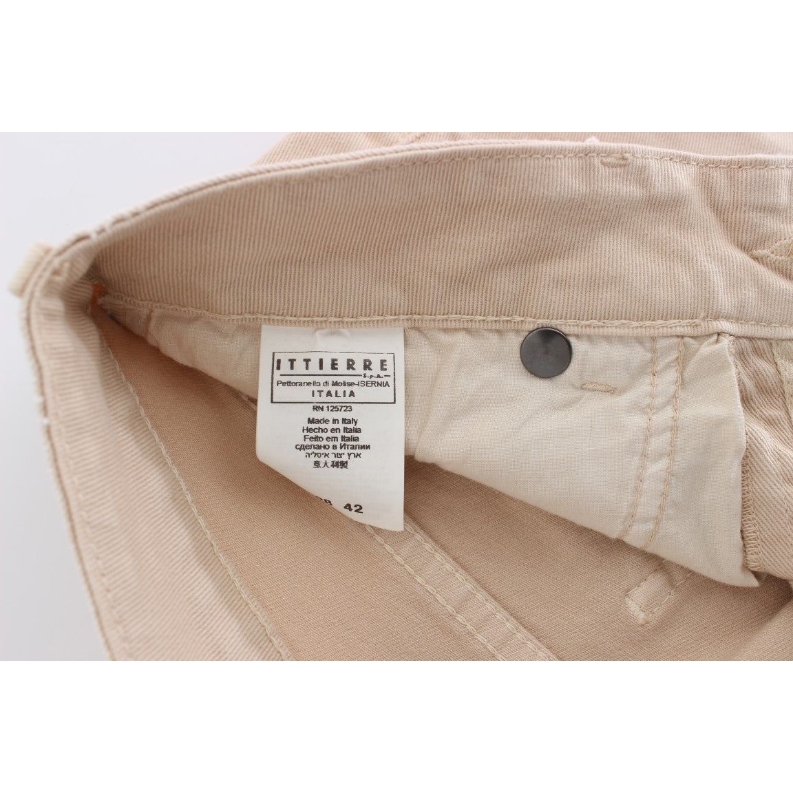 Beige Cotton Stretch Slim Fit Jeans