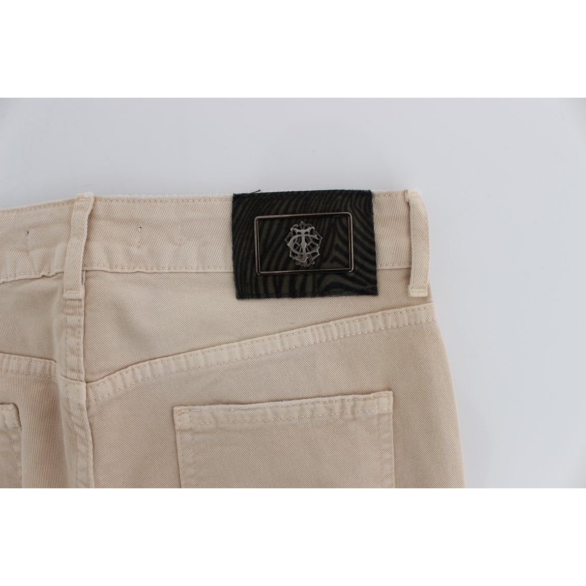 Beige Cotton Stretch Slim Fit Jeans