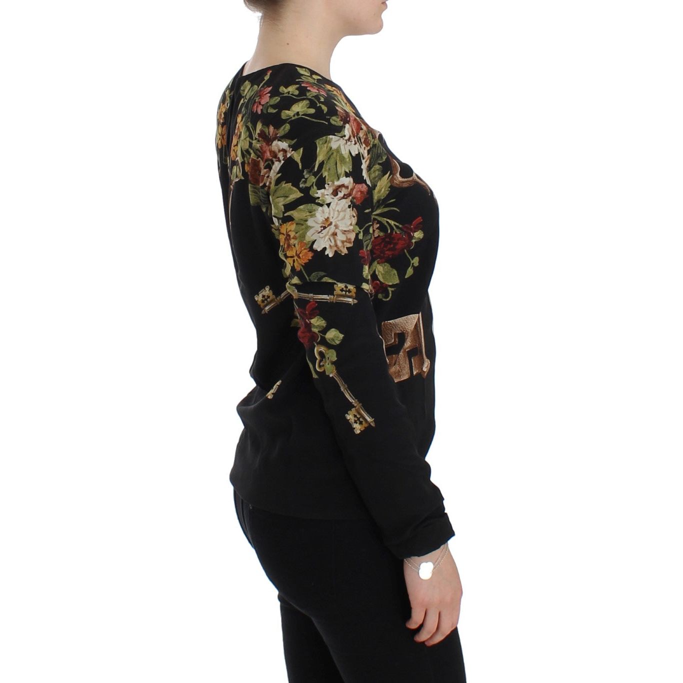 Elegant Medieval Print Silk Blouse