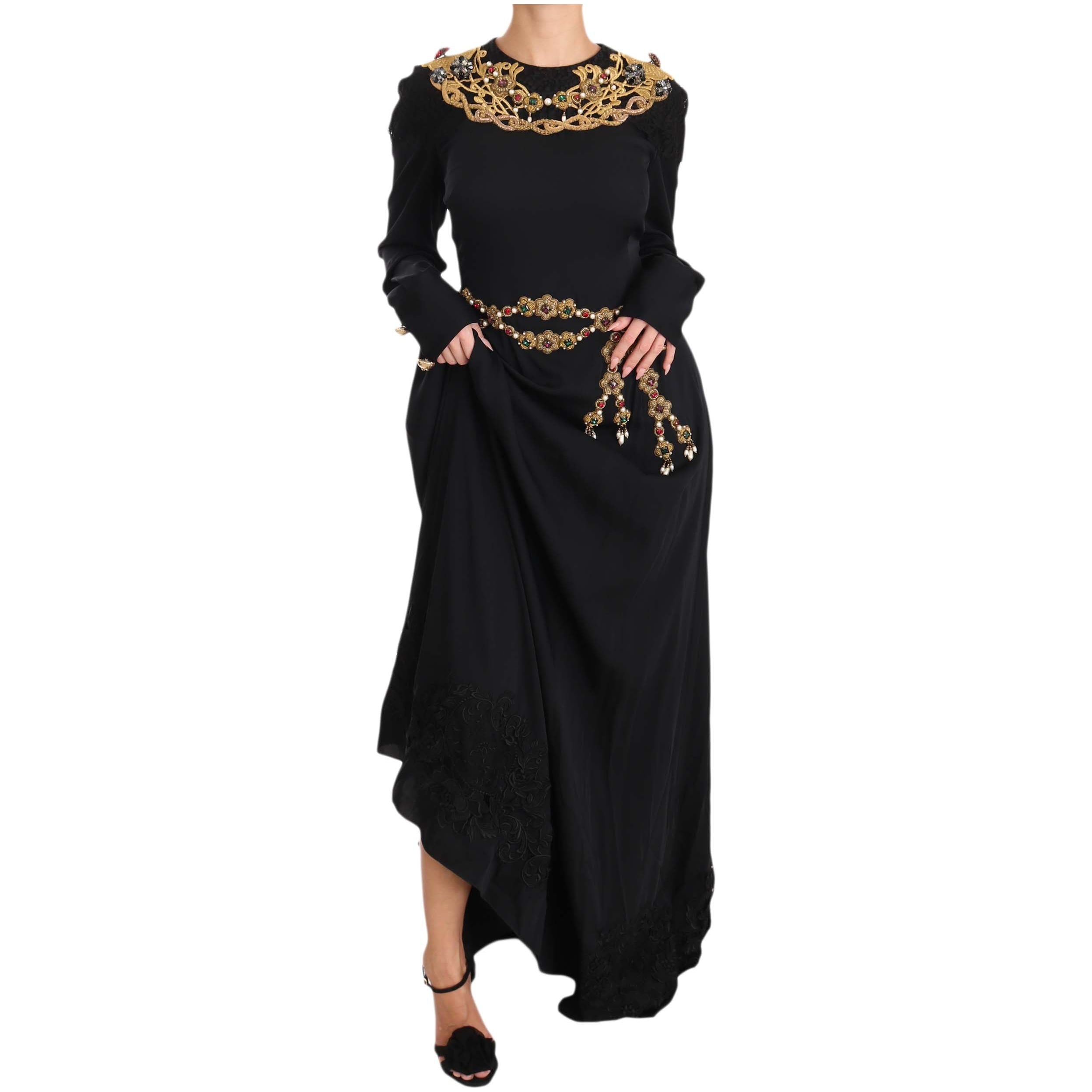 Elegant Maxi Black Dress with Gold Detailing