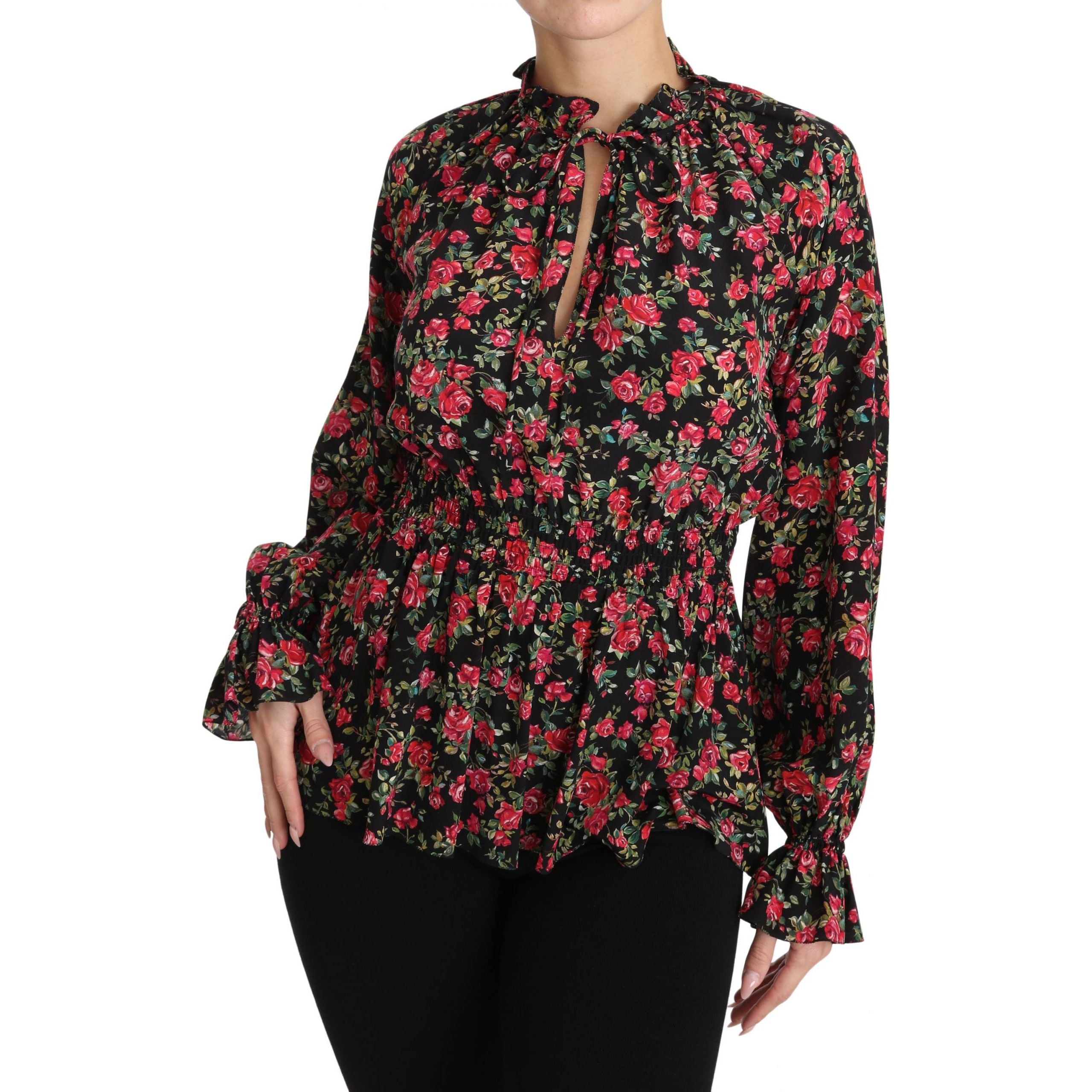 Elegant Black Floral Silk Shirt