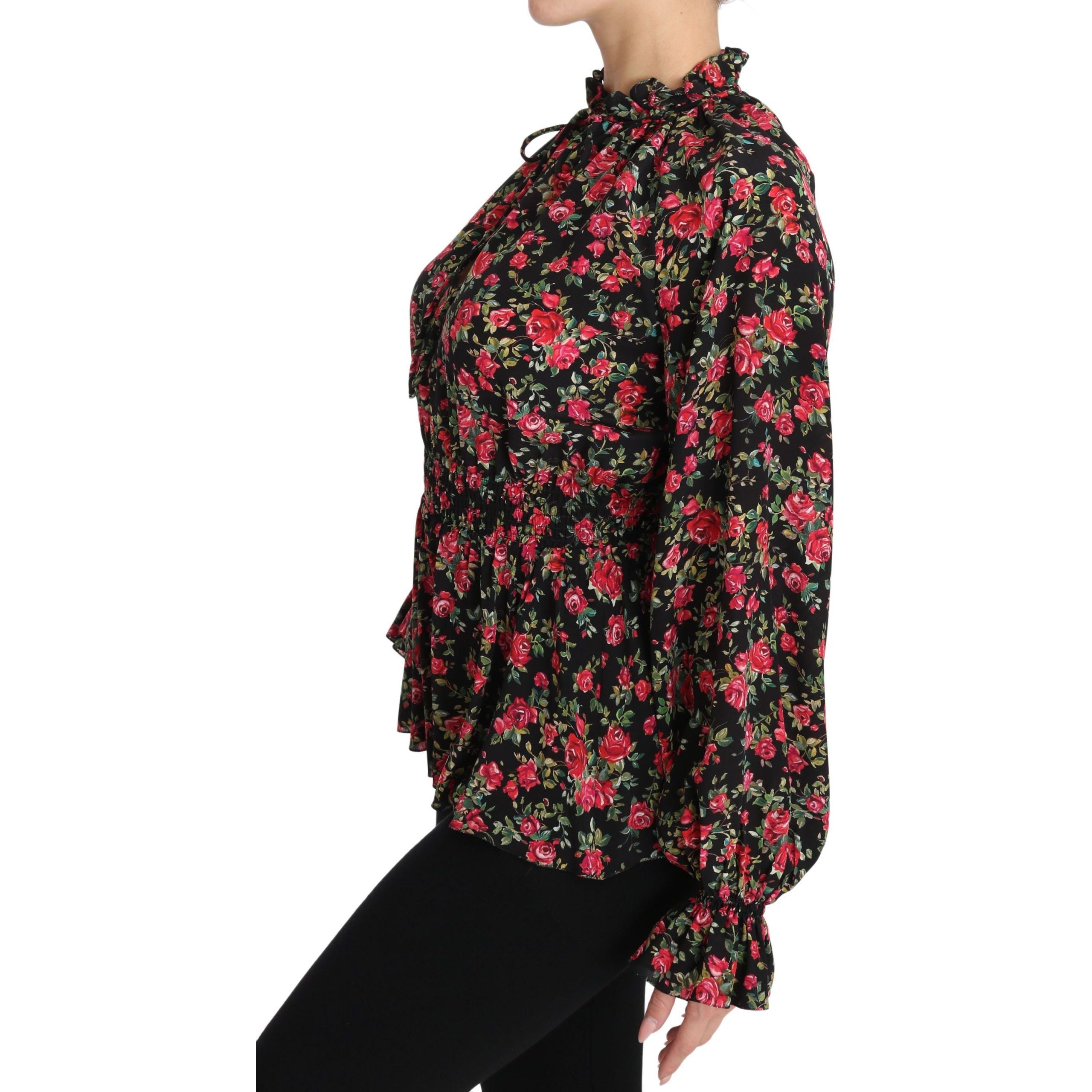 Elegant Black Floral Silk Shirt