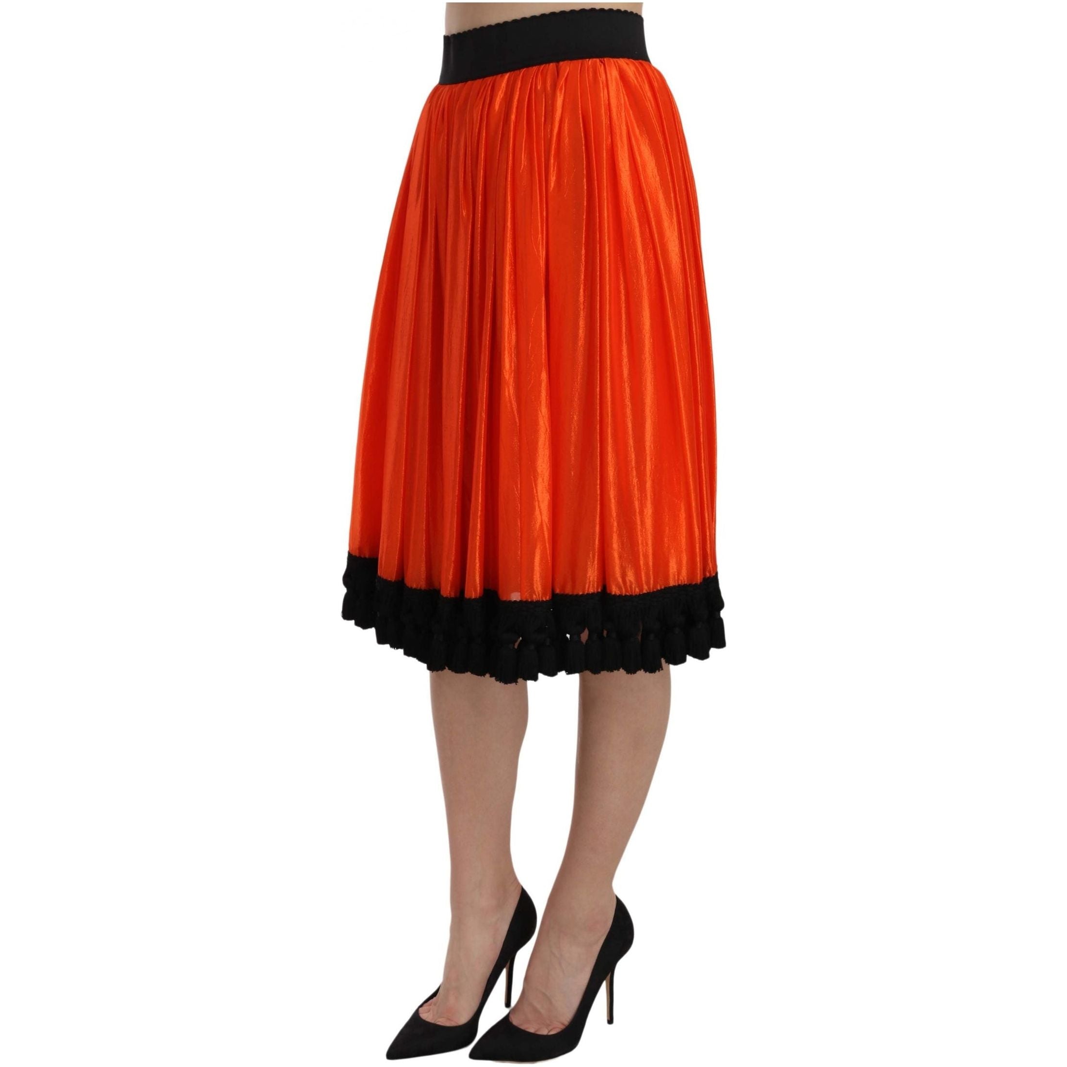 High-Waist Black & Orange Knee-Length Skirt