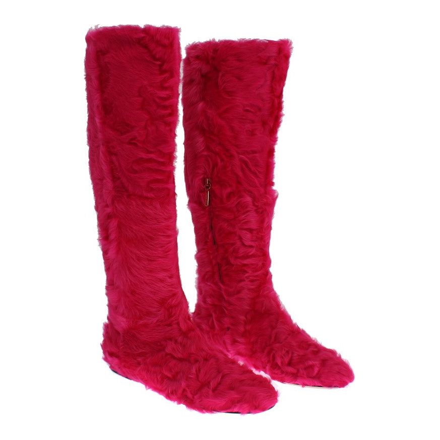 Elegant Pink Lambskin Fur Boots