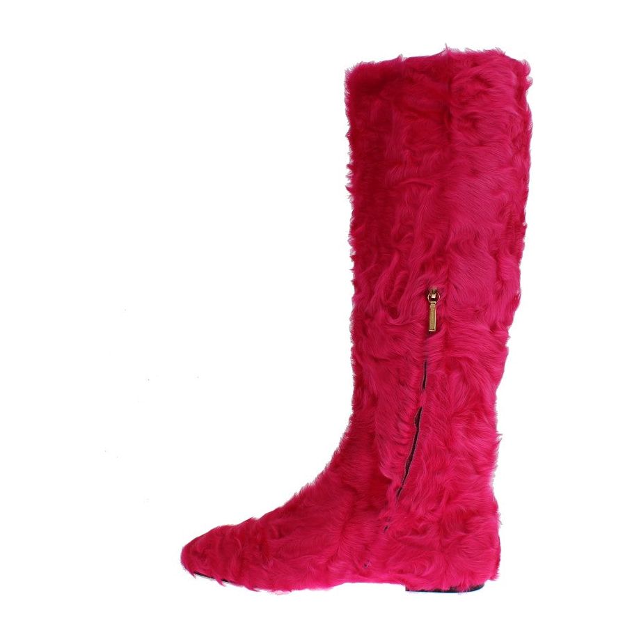 Elegant Pink Lambskin Fur Boots