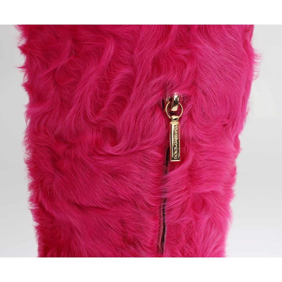 Elegant Pink Lambskin Fur Boots