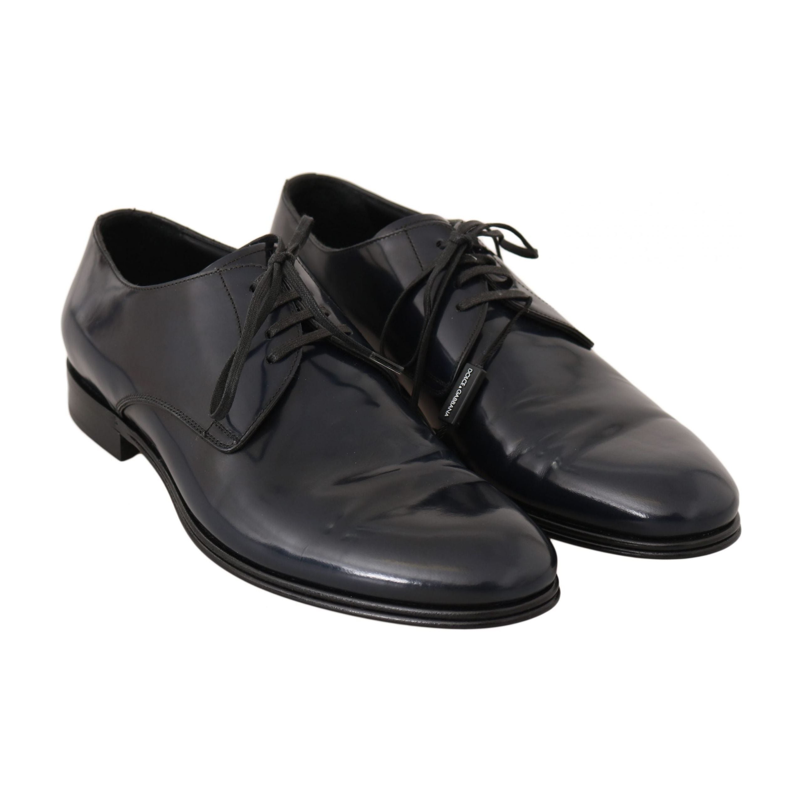 Elegant Dark Blue Leather Derby Dress Shoes