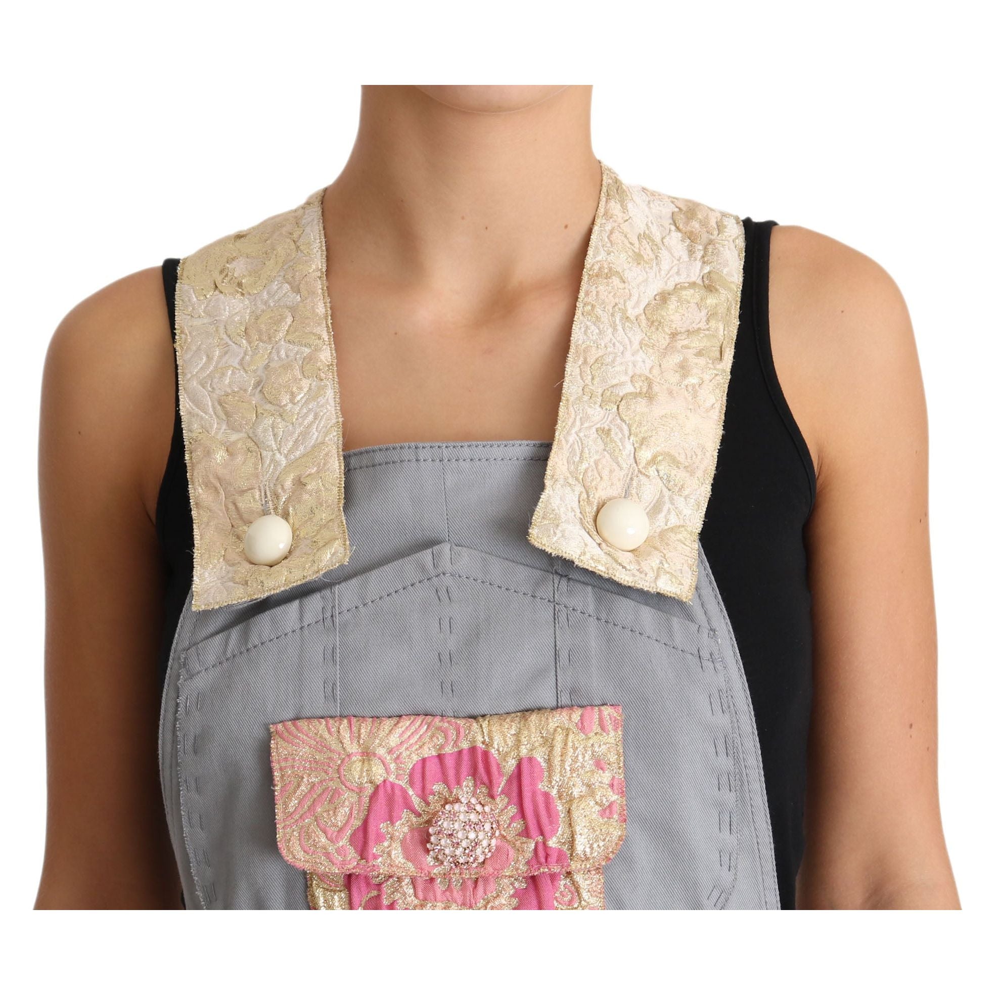 Exquisite Floral Embellished Denim Overalls