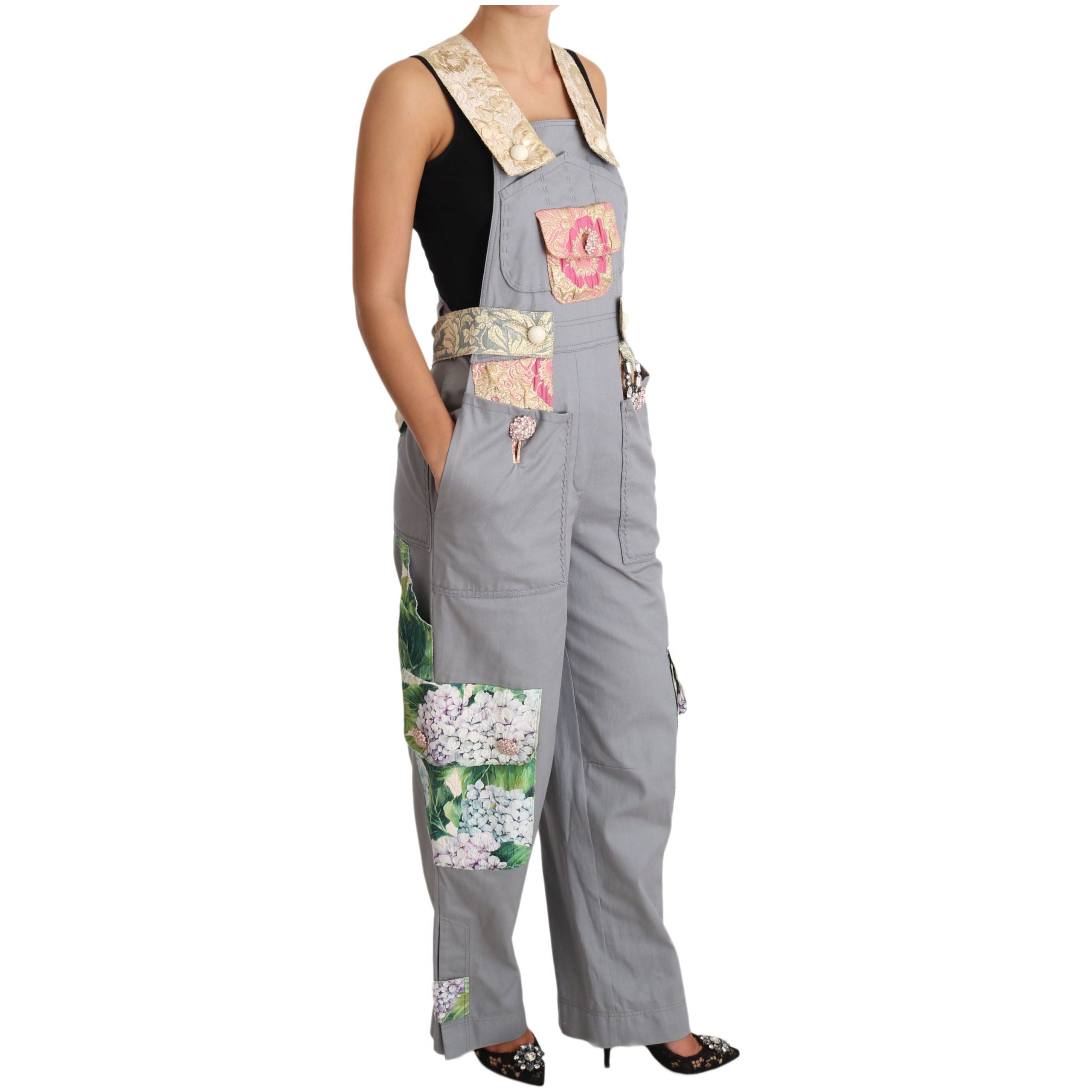 Exquisite Floral Embellished Denim Overalls