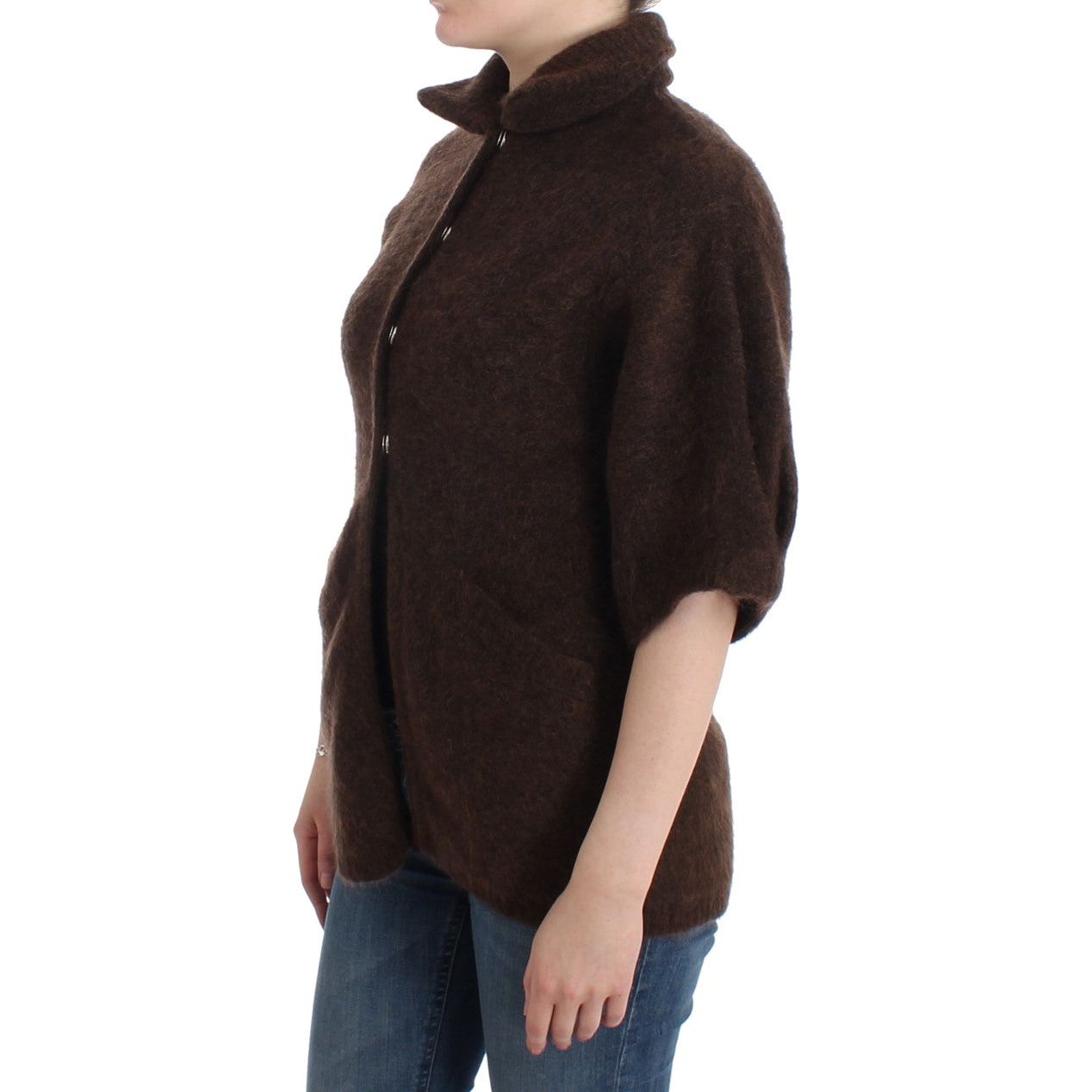 Elegant Short Sleeved Brown Cardigan