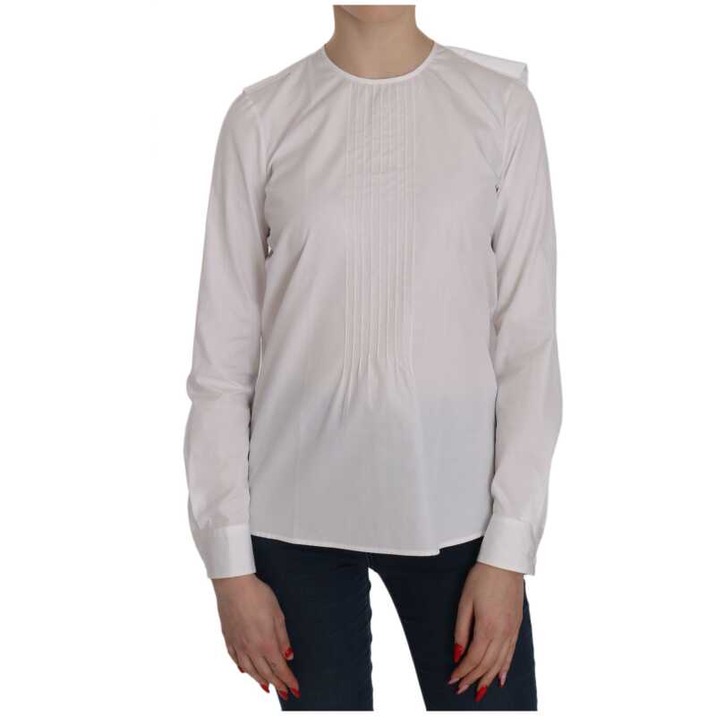 Dsquared² White Crew Neck Long Sleeve Cotton Blouse, theFeinheit
