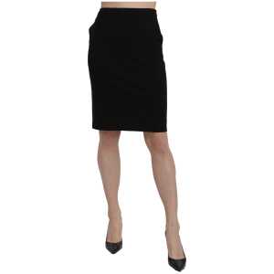 GF Ferre Chic High Waist Black Linen Skirt