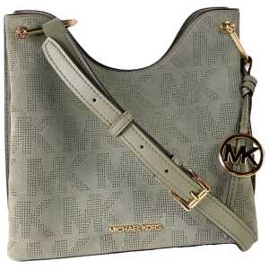 Michael Kors Joan Large Perforated Suede Leather Slouchy Messenger Handbag (Army Green)