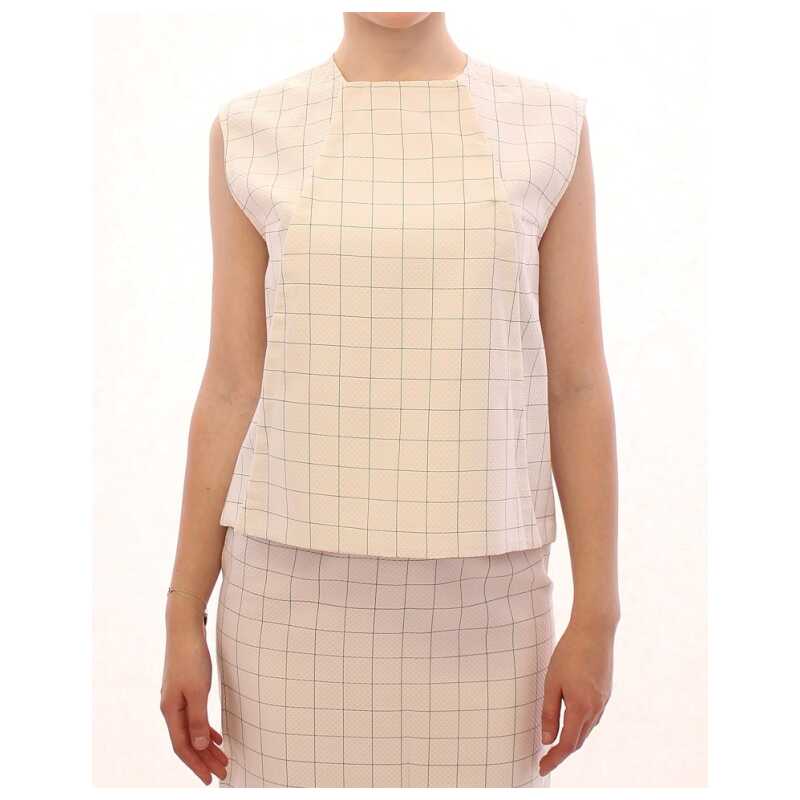 Andrea Incontri White Cotton Checkered Shirt Top, theFeinheit