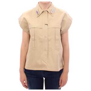 Andrea Incontri Sleeveless Beige Cotton Tank Top with Brooches