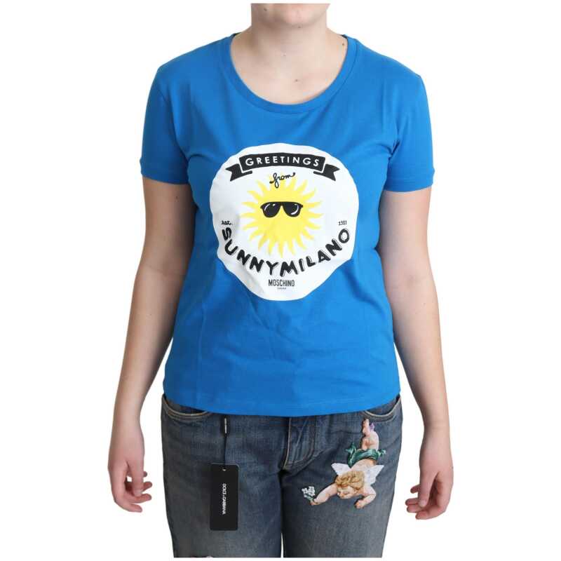 Moschino Blue Cotton Sunny Milano Print Tops T-shirt, theFeinheit