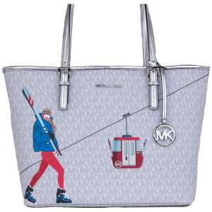Michael Kors Jet Set Girls Print Medium Signature PVC Carryall Shoulder Tote Handbag (Bright White Multi)