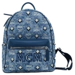 MCM Stark Small Blue Vintage Jacquard Monogram Logo Fabric Backpack Bookbag
