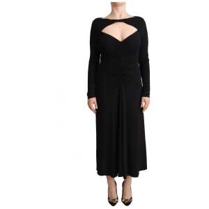 PINKO Elegant Black Nylon Stretch Maxi Dress