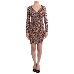 GF Ferre Chic Multicolor Cocktail V-Neck Dress