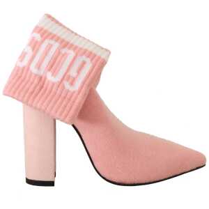 GCDS Chic Pink Suede Ankle Boots with Logo Socks