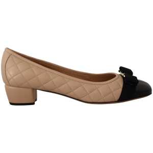 Salvatore Ferragamo Elegant Quilted Leather Pumps in Beige and Black