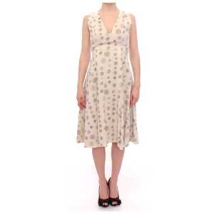 Andrea Incontri Elegant White Wool Shift Dress with Gray Print