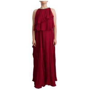 PLEIN SUD Elegant Silk Sleeveless Ruffled Maxi Dress