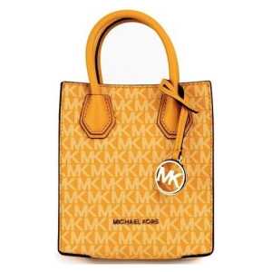 Michael Kors Mercer XS Honeycomb Gold Signature PVC North South Shopper Crossbody Bag