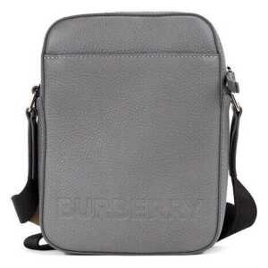 Burberry Thornton Small Grey Embossed Logo Grainy Leather Crossbody Handbag