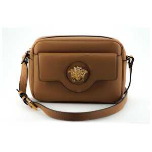 Versace Elegant Brown Leather Camera Case Shoulder Bag