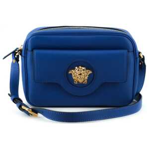 Versace Elegant Blue Calf Leather Camera Case Bag