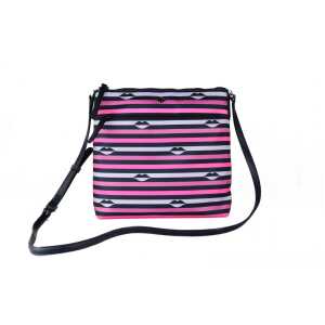 Kate Spade Jae Nylon Leather Flat Pink Striped Multi Crossbody HandBag Purse