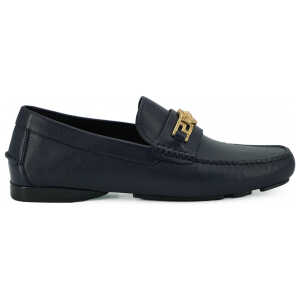 Versace Elegant Navy Blue Calf Leather Loafers