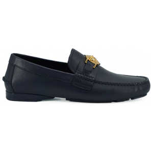 Versace Elegant Navy Blue Calf Leather Loafers