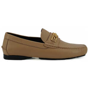 Versace Exquisite Medusa Gold-Tone Leather Loafers