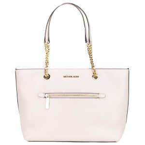 Michael Kors Jet Set Medium Powder Blush Leather Front Zip Chain Tote Bag Purse