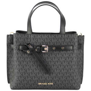 Michael Kors Emilia Small Black Signature PVC Satchel Crossbody Handbag Purse