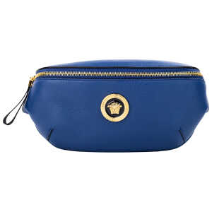Versace Small Navy Calf Leather Medusa Pendant Fanny Waist Pack Belt Bag